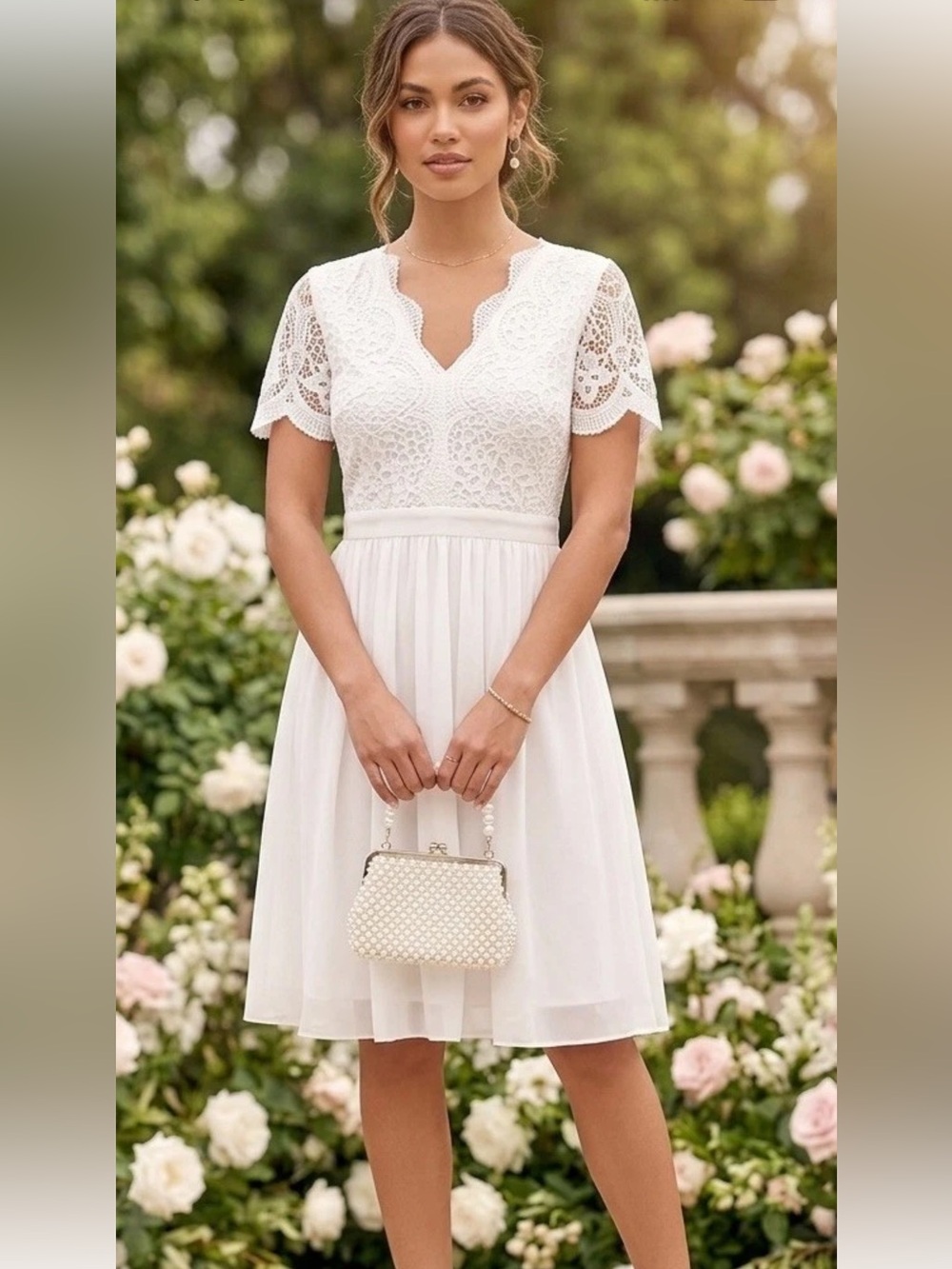 Lulu's White Lace Fit-and-Flare Midi Dress